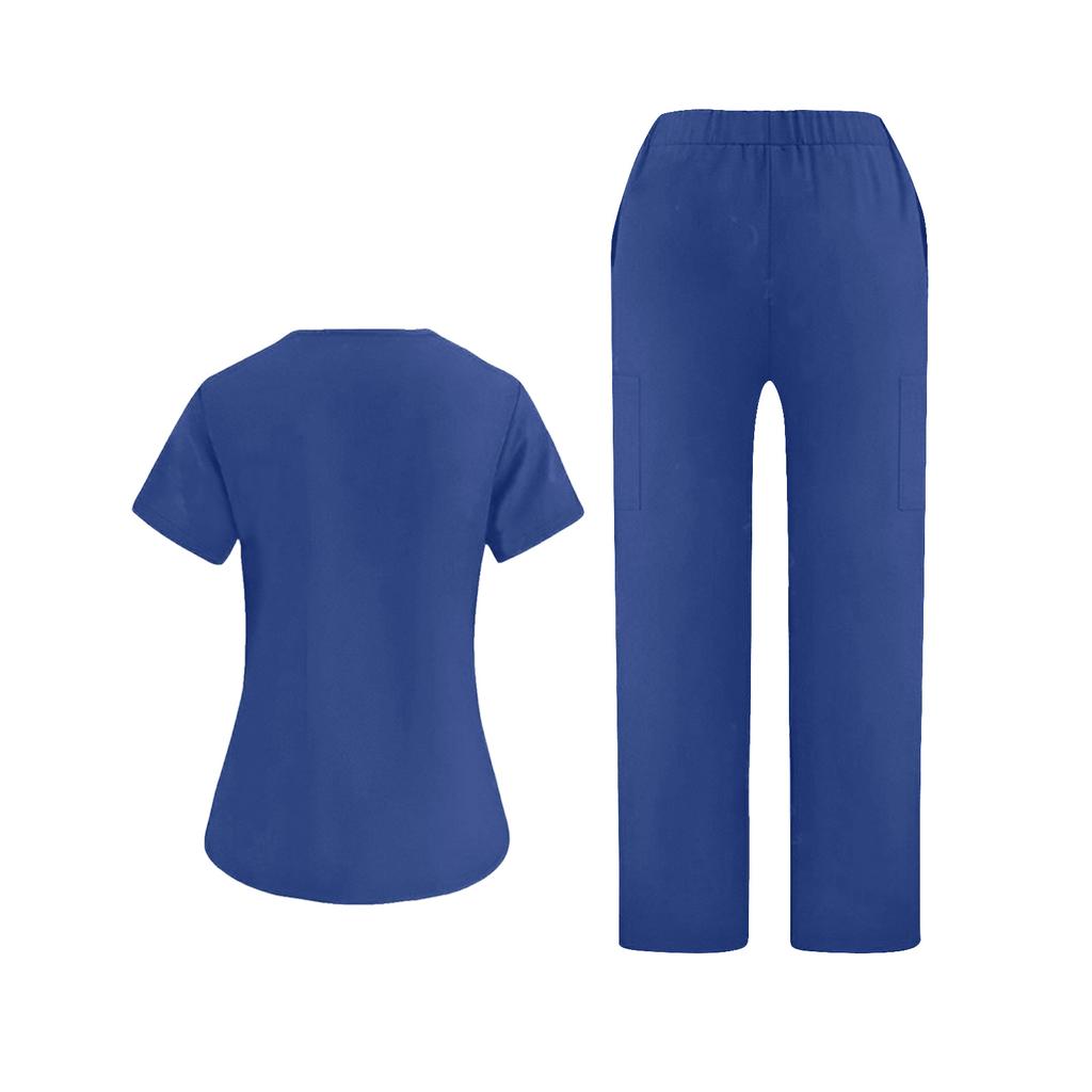 Ladies' Loose And Comfortable V-neck Short Sleeved Workwear With Multiple Pockets Suit Set