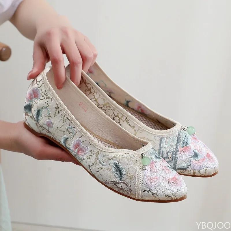 Embroidered Women Fashionable Pointed Toe Flats Soft Light Casual Comfortable Walking Shoes Elegant Minimalist Women Shoes