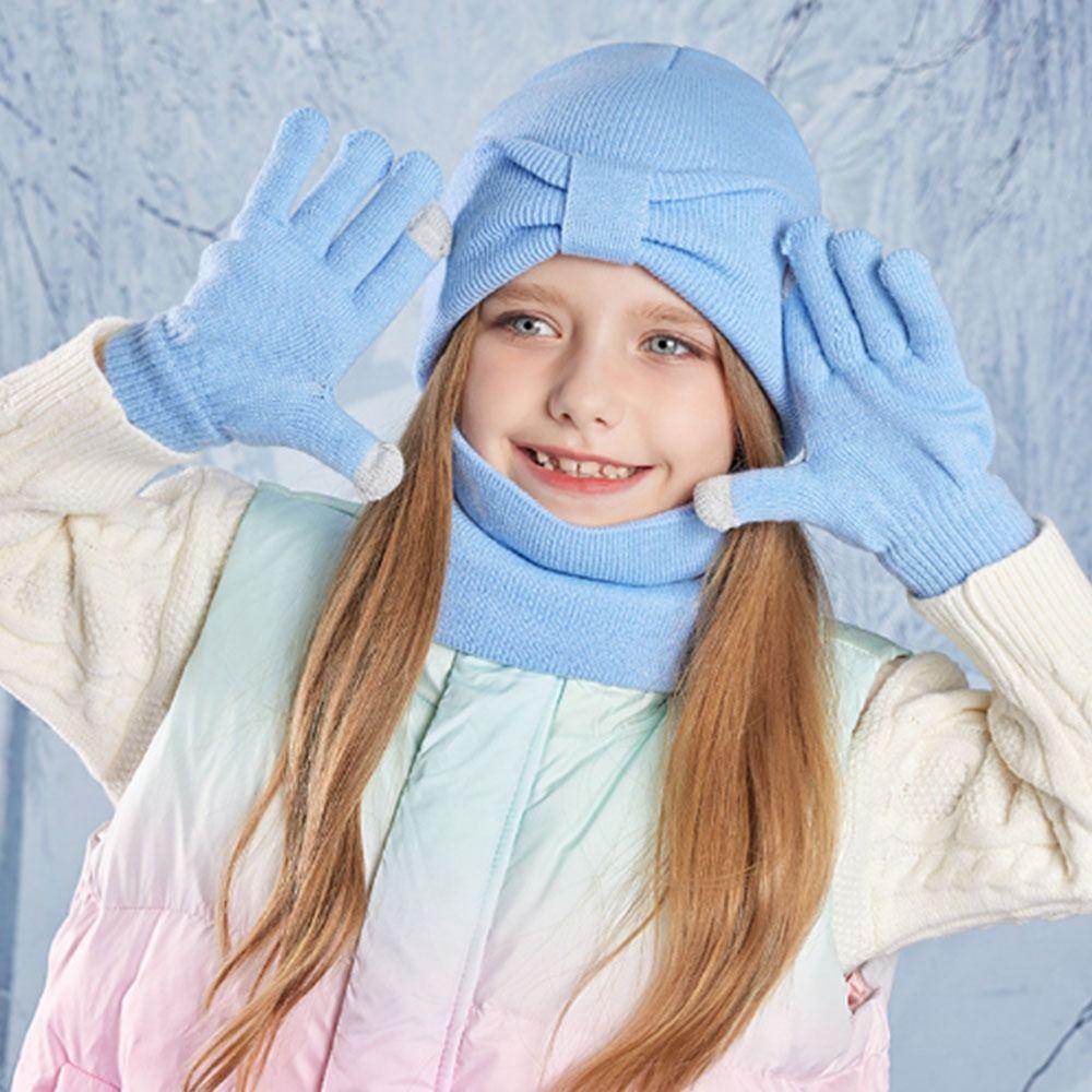 3Pcs/Set Warm Thicken Knitted Kids Hats Solid Color Winter Kids Beanie Gift Set