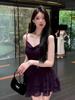 Ballet Purple Suspender Dress Female Summer Sexy Hottie Waist Thin Ruffle Cake Skirt Short Skirt