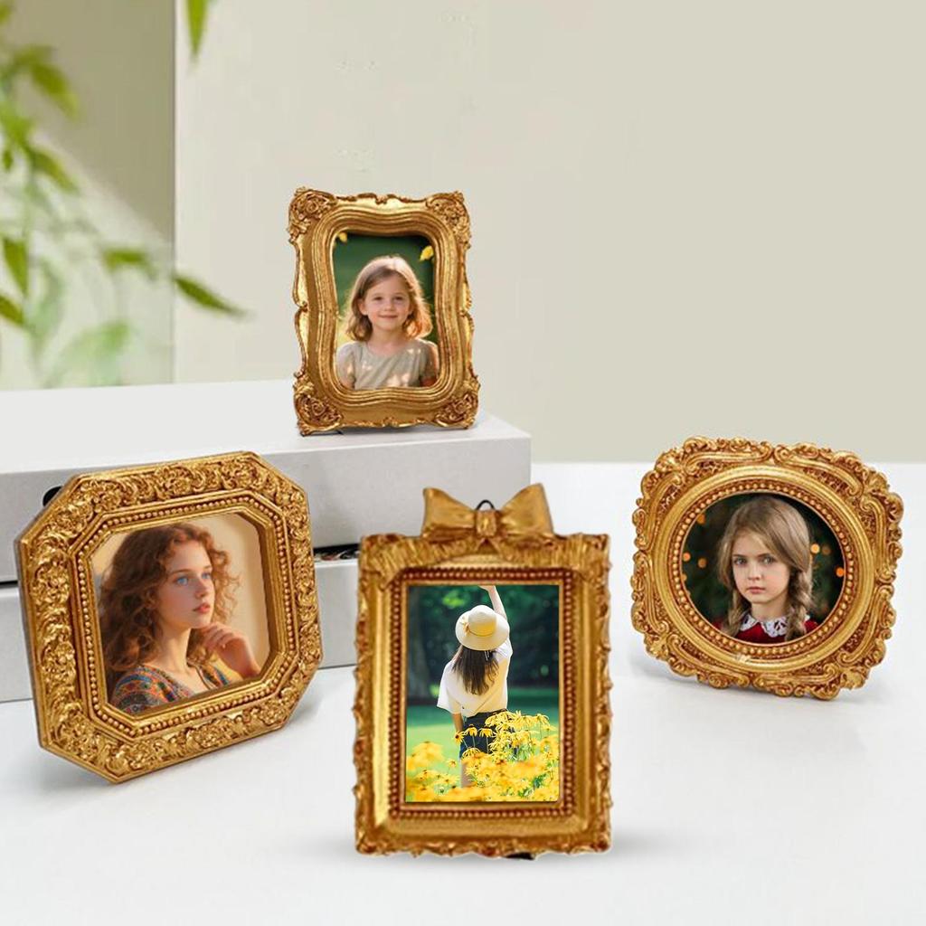 Tiny Photo Frame 4 Pieces Vintage Irregular Photo Decoration Resin Small Picture Frames for Table Home Workplace Museum Gallery