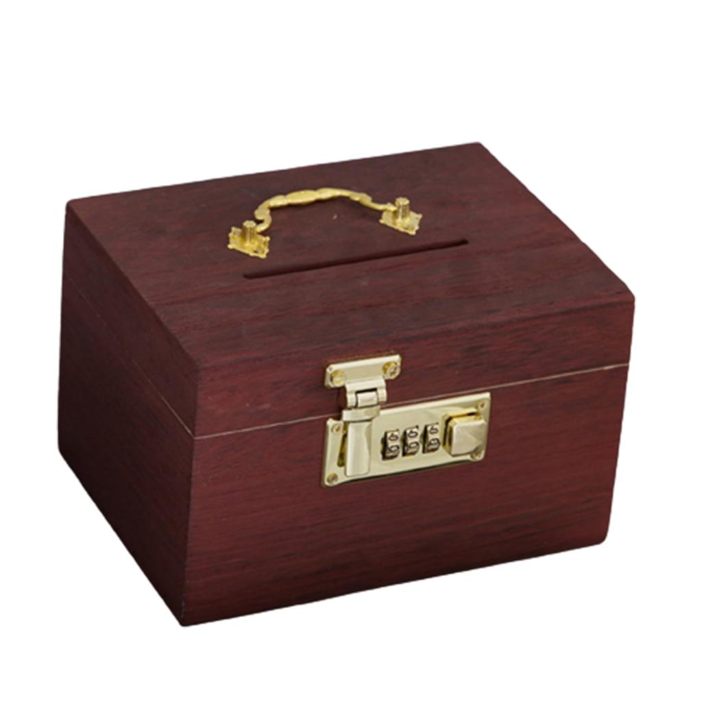Vintage Wood Treasure Money Bank Coin Bank with Lock Security Code Money Box Treasure Box for Children
