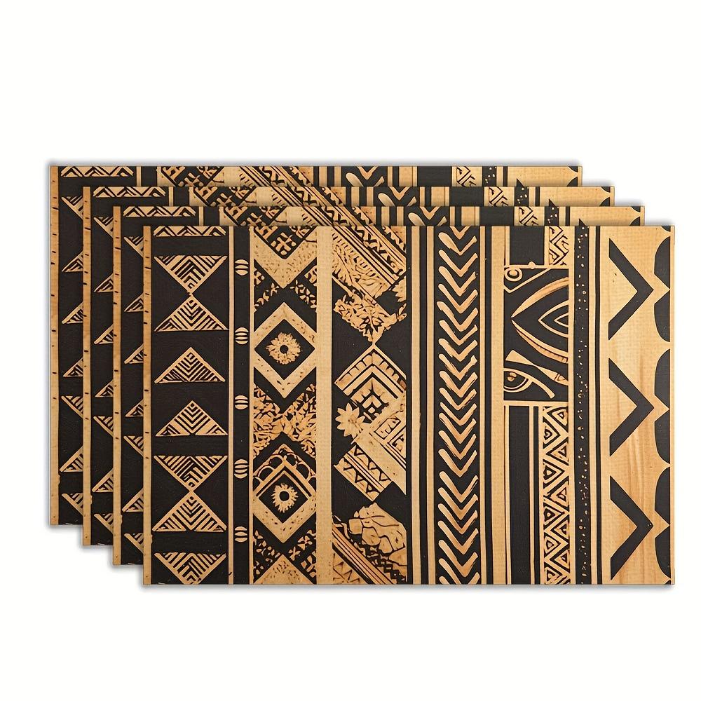Ethnic Geometric Tribal Pattern Placemats Linen Fabric Boho Table Mats Modern Kitchen Decor Abstract Dining Table Protectors 4PCS