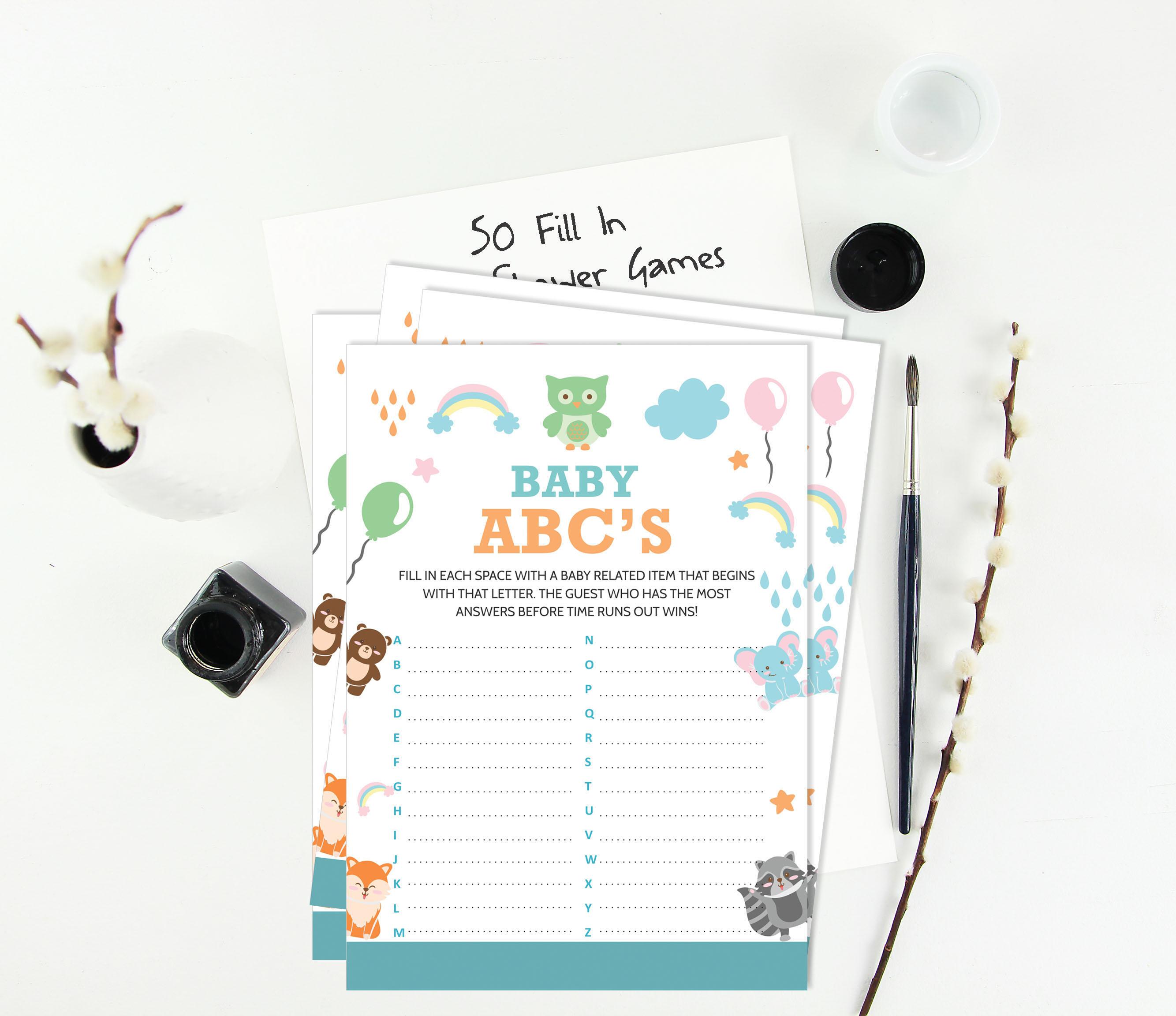 

Inkdotpot 50 Baby Alphabet ABC Game Animals Baby Shower Game-Gender Neutral Party Supplies 5 x 7 Inches off білий колір