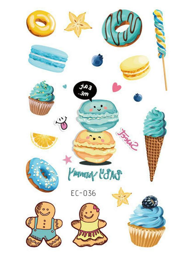 Wasserdichte Niedliche Eis & Donut Tattoo Aufkleber für Kindergeburtstage