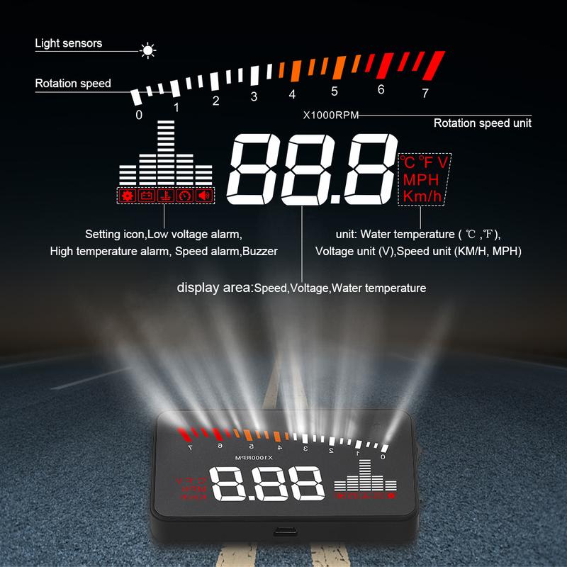 X5 OBD2 HUD Car Head Up Display Digital Speedometer On Board Computer Windshield Projector Water Temperature Voltage