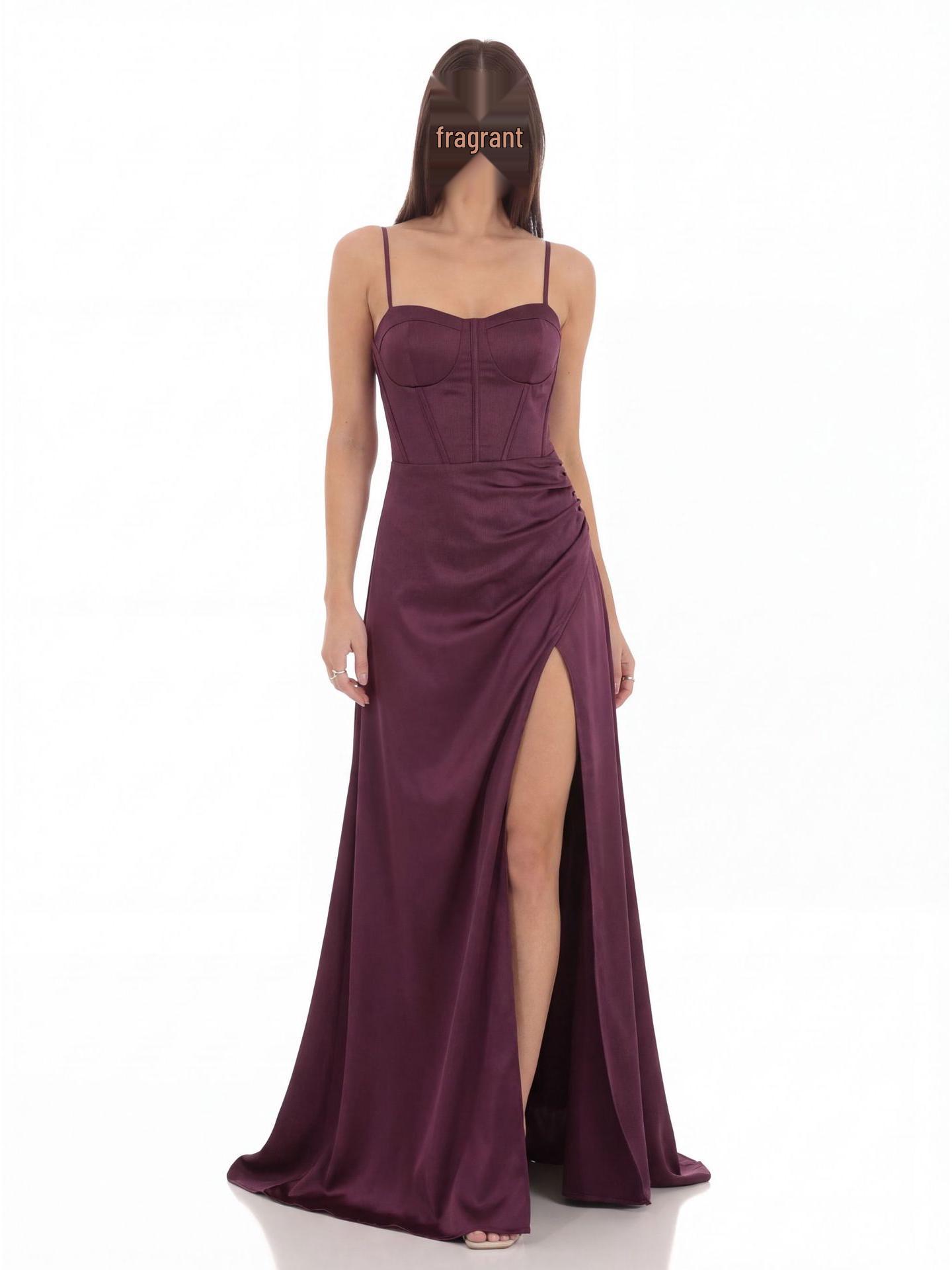 

Plum Strapless Off-the-Shoulder Sexy Slit Evening Gown M бордовый