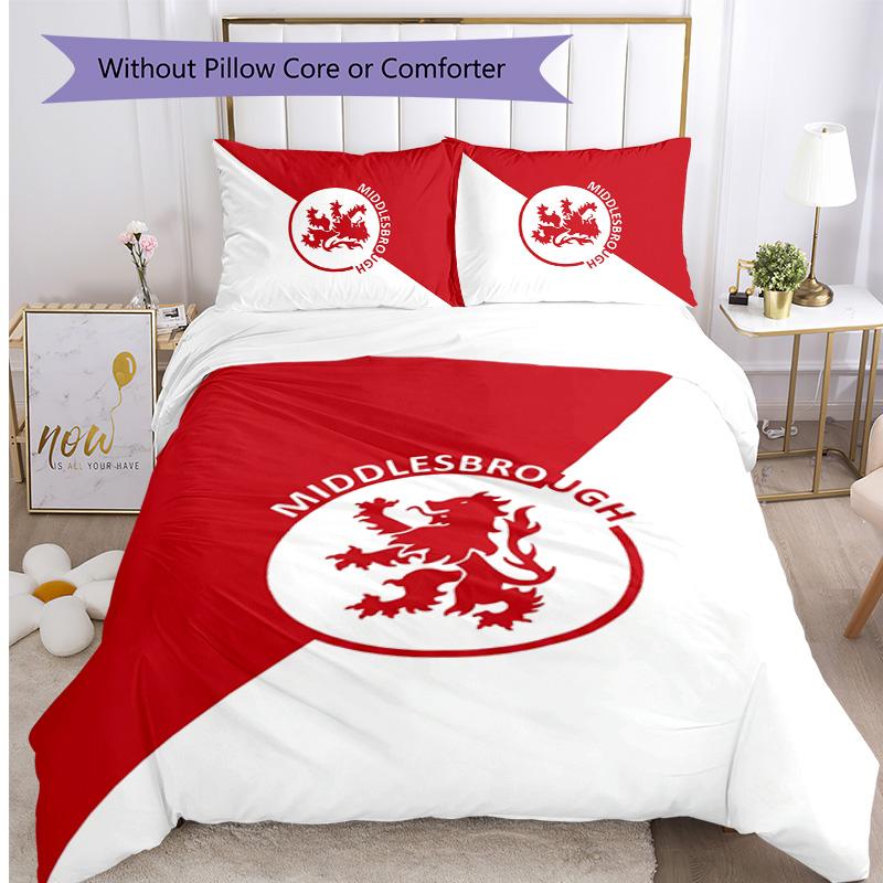 Middlesbrough FC Printed 3PCS Bedding Set Breathable Duvet Cover with Pillowcases Decorative Bed Linen for Bedroom Home