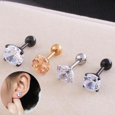 1pcs Unisex Drop Four Claws Women Cubic Zirconia Earrings Titanium Steel Ear Stud