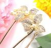 Miaomyao Hair Kanzashi Hair Ornament for and Pearl Metal with Antique Lemon Leaf Design Ornament, U-Shaped Kimono, Yukata, Tomesode, (Pink Gold)