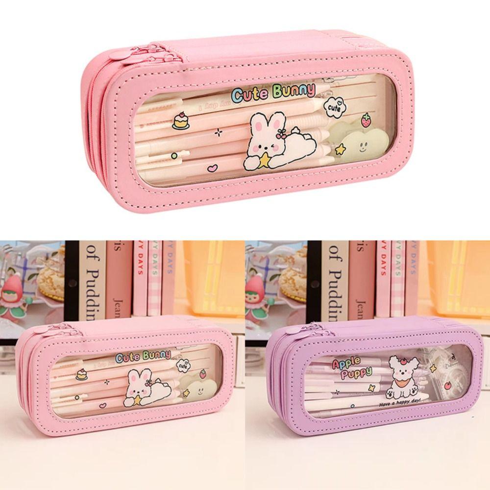 Aesthetic Transparent Pencil Bag Panda Stationery Storage Bag School Office