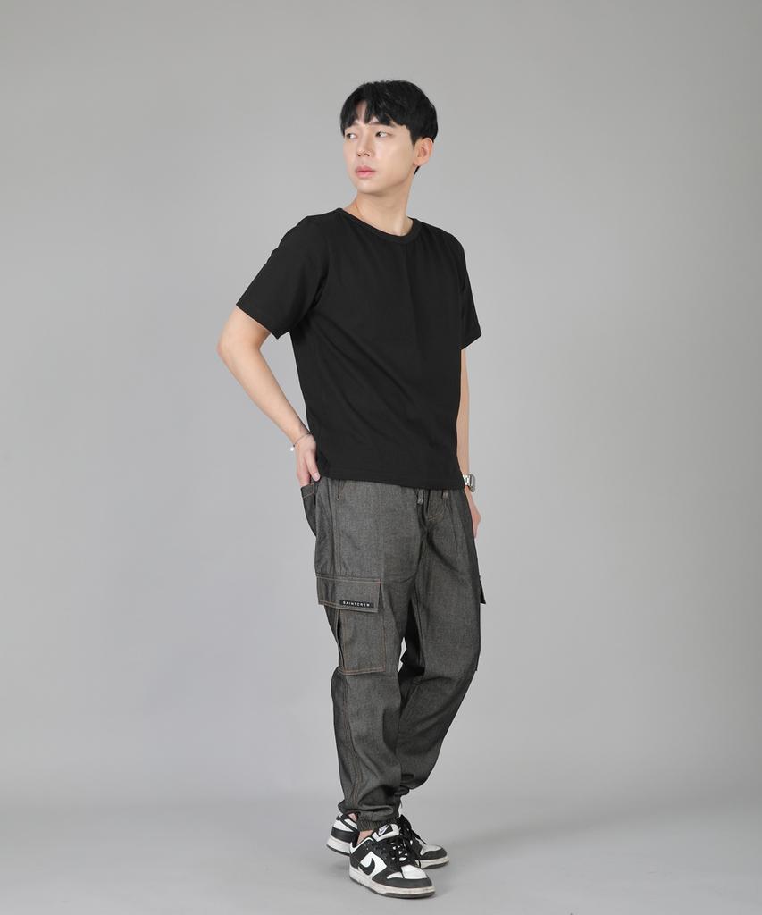 Seinteukeulu Retro Line Cargo Jogger Pants Rl-311Cj Denim Gray Black