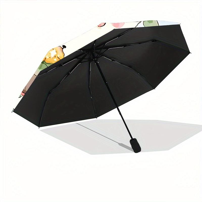 1pc Bunny in the Garden Automatic Opening and Closing Fashion Umbrella - Small Umbrella Suitable for Various Occasions, Portable 3-Fold Small Umbrella