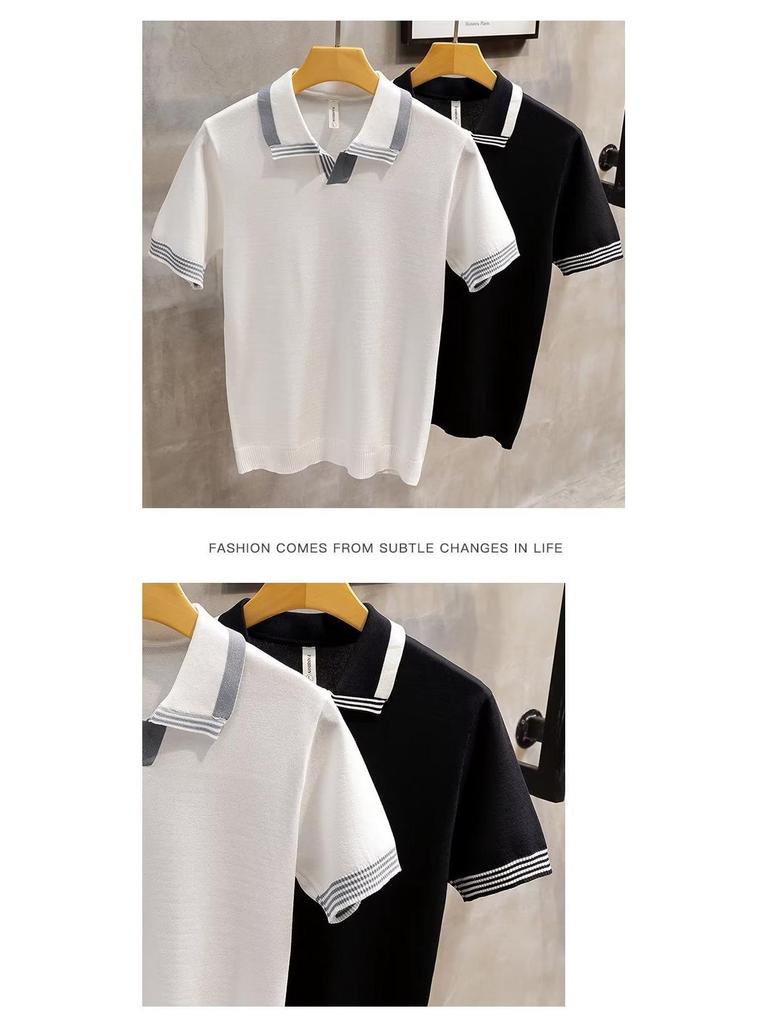 Herren Retro Sommer Strick Polo T-Shirt - Bequem, Leicht, Trendig, Kurzärmeliges Reversdesign
