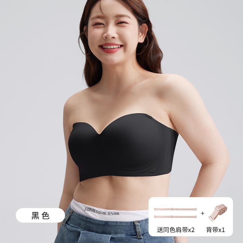 Strapless underwear women's big breasts slightly fat mm summer non-slip large size tube top thin invisible bra beautiful back anti-light