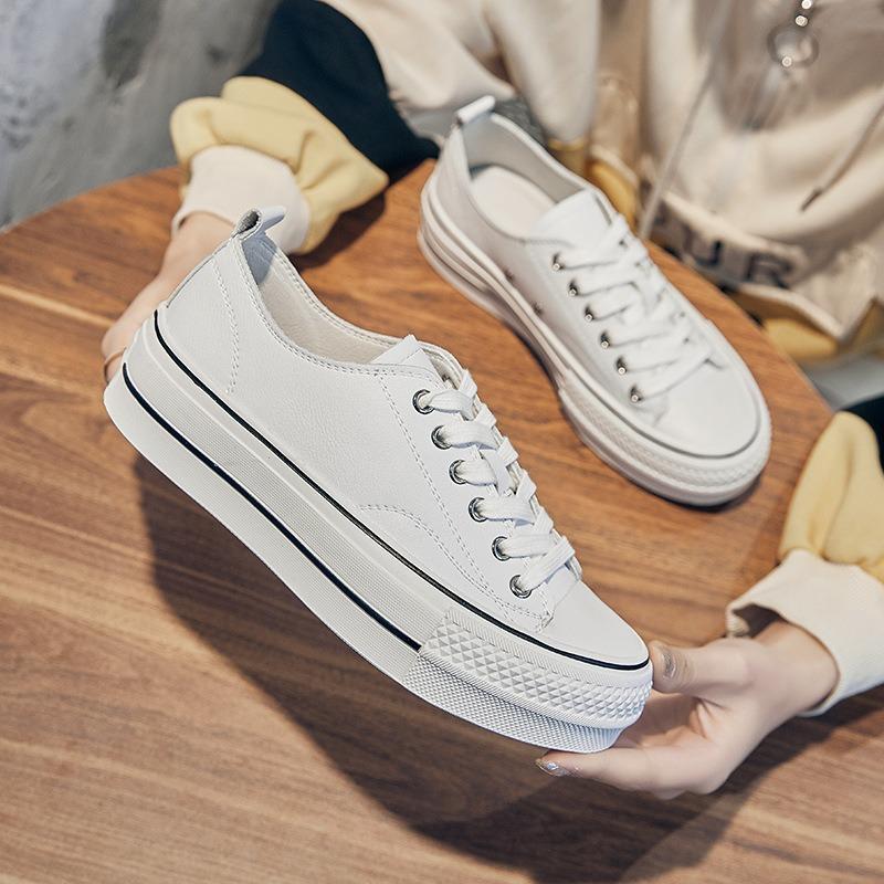 Muffin thick-soled little white shoes women's spring fashion cowhide sports and leisure lace-up classic shallow mouth low-top soft sole