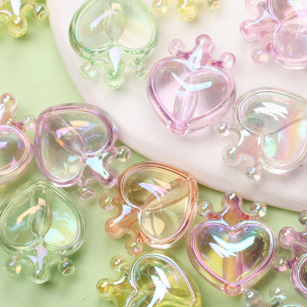 5pcs DIY Bracelet Necklace Transparent Crown Peach Heart Loose Beads Fashion Pendant Vertical Hole UV Plated Dazzle Handmade Materials