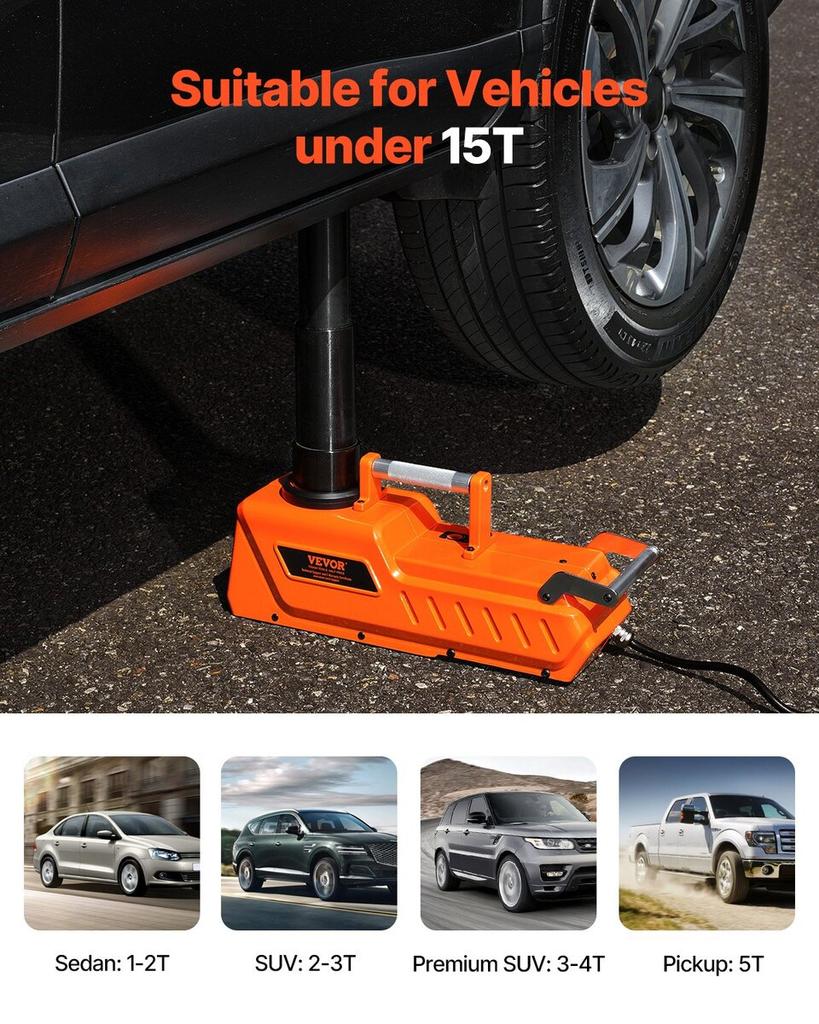 Electric Car Jack 15 Tons /33000 Lbs Portable Jack Kit with LED Light