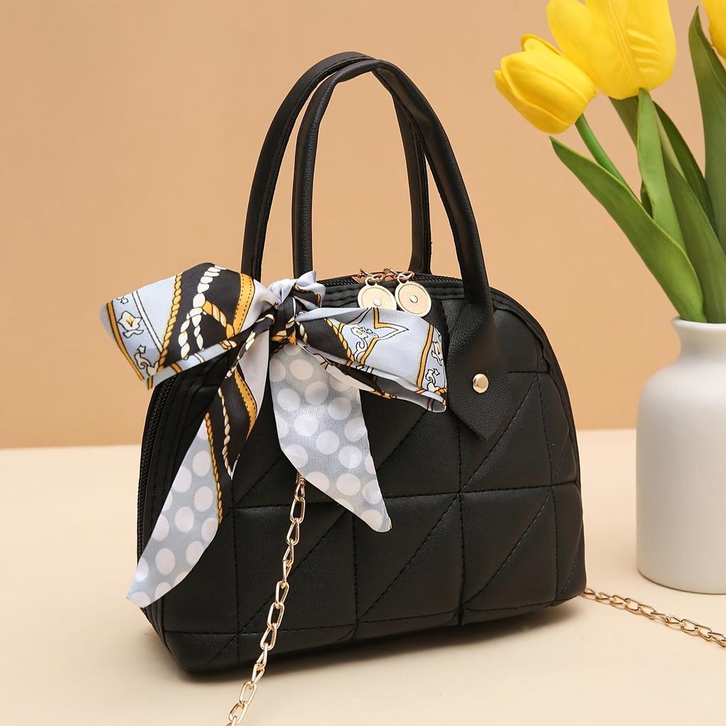 Modische Damen-Umhängetasche mit diagonalem Kreuzdesign, mit Muschelform, Schal, Rautensteppung und einer stilvollen Kette