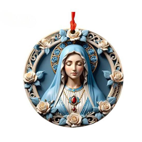 

1 шт. Акриловое украшение «Благословенная Дева Мария» со шнурком, для дома, офиса, для подвешивания на рождественскую елку в помещении, плоское 2D, украшение «Богоматерь», круглое, католическое A