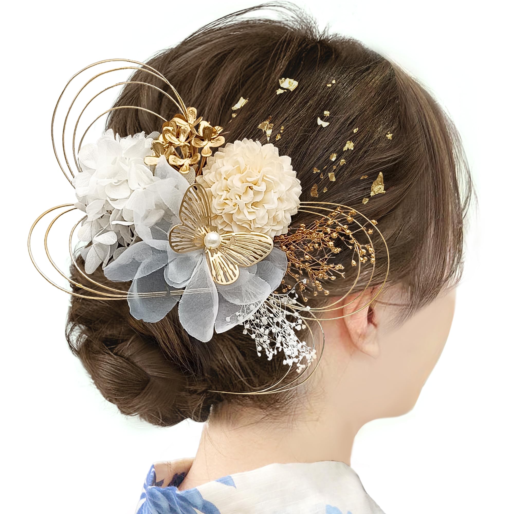 

Baramoly Hair Graduation Preserved Hair with White Ornament, Coming-of-Age Ceremony, Ceremony, Wedding, Kimono, Hakama, Furisode, Flowers, Baby s белый