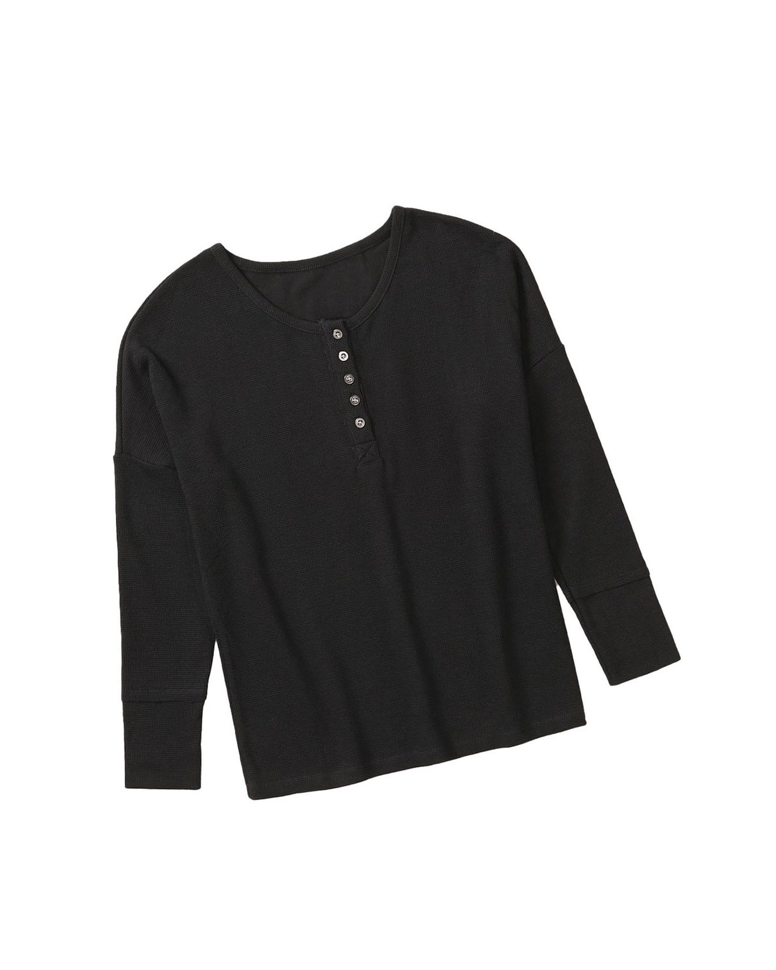 

Azura Exchange Waffle Knit Henley Top XL чорний