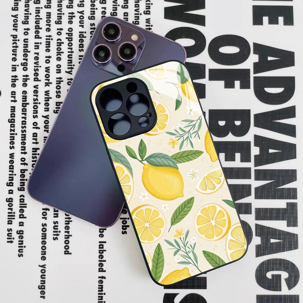 Fruit Lemon Phone Case for Iphone 16 15 14 12 11 13 Pro Max Mini 8 X Xr Xs Puls Black Glass Cover