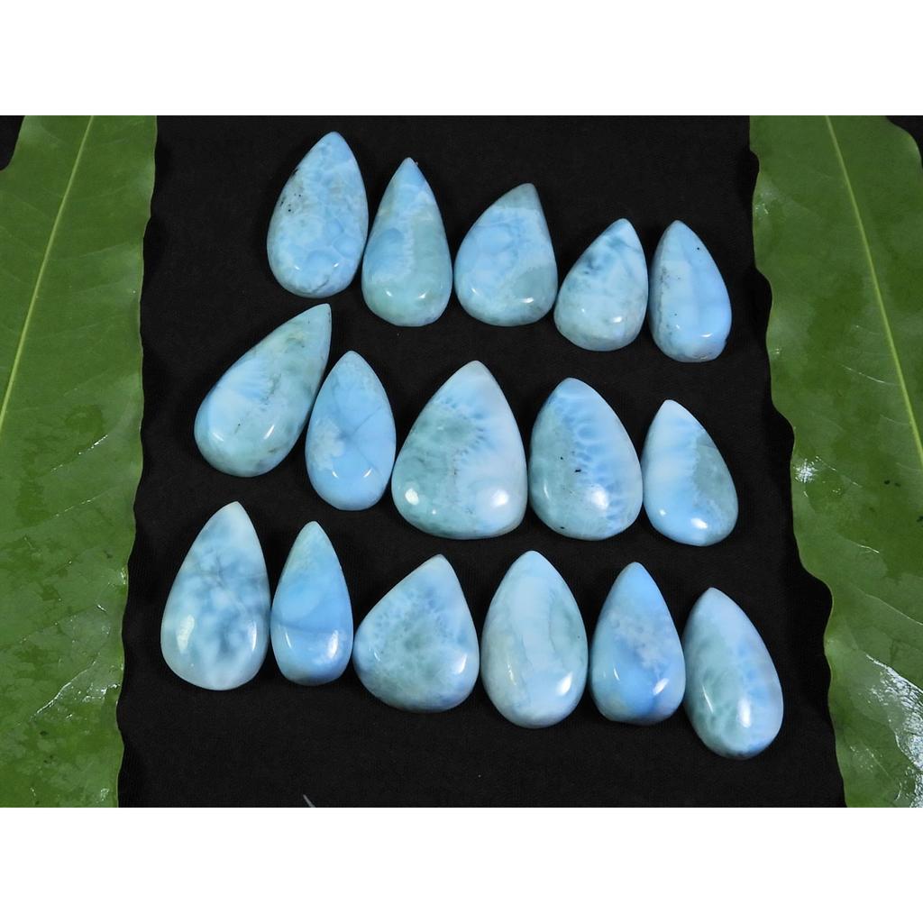 11X18-16X23MM Natural Larimar Pectolite Pear Cabochon Loose Gemstone 16Pcs C-55