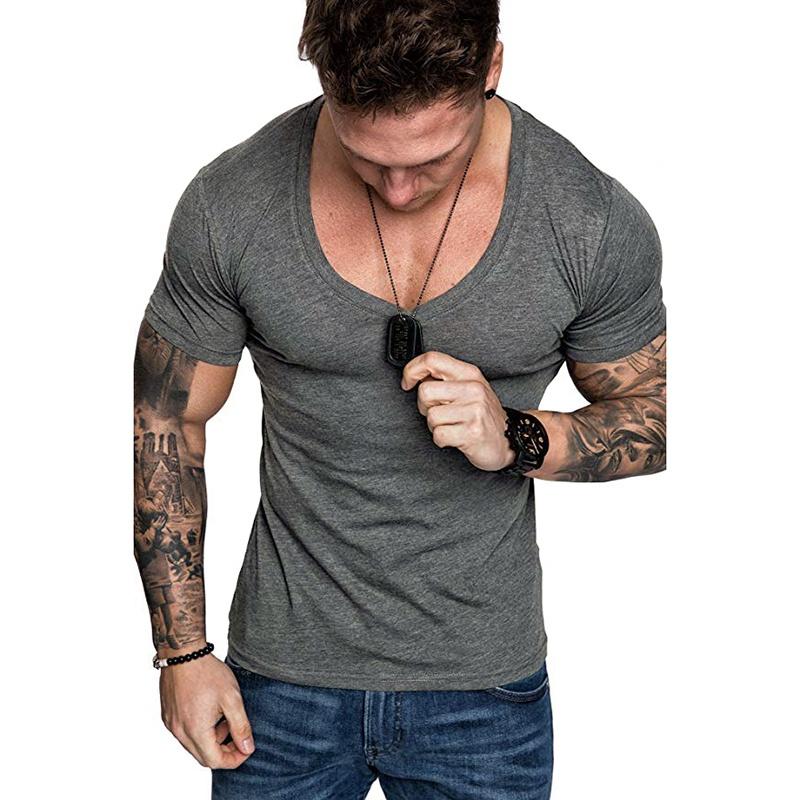 High-quality Men's Slim V Neck Short Sleeve Muscle Tee T-shirt For Casual Wear