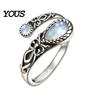 Vintage Finger Ring Faux Moonstone Ring, Waterdrop Fake Gemstone Adjustable Open Stone Healing Band Jewelry for Couple, Women