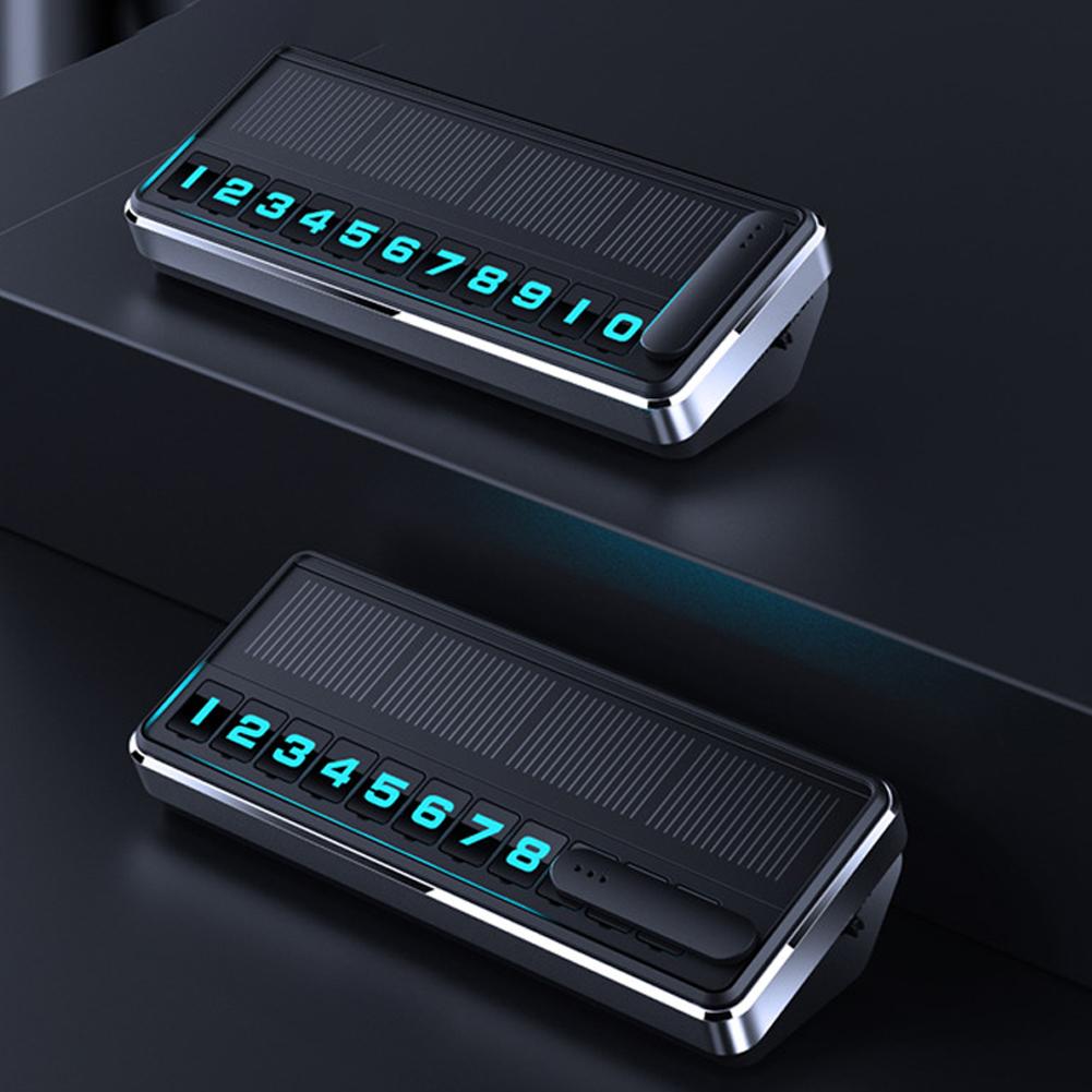 Solar Car Phone Number Plate LED Lighting Car Park Stop Luminous Multiple Number Parking Gadgets Auto Parking Card Car Accessory