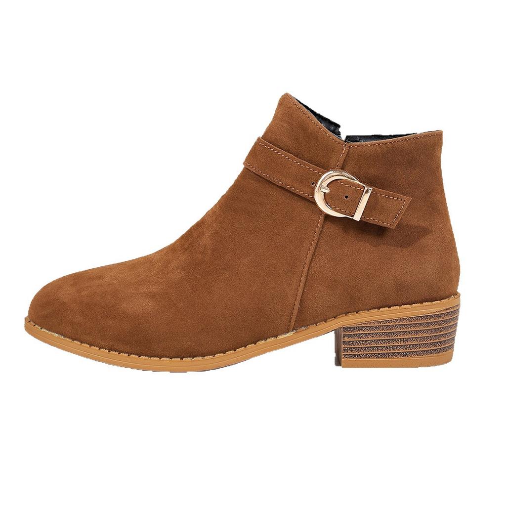 2025 autumn and winter new foreign trade women's large size short boots side zipper belt buckle square heel pointed women's and ankle boots