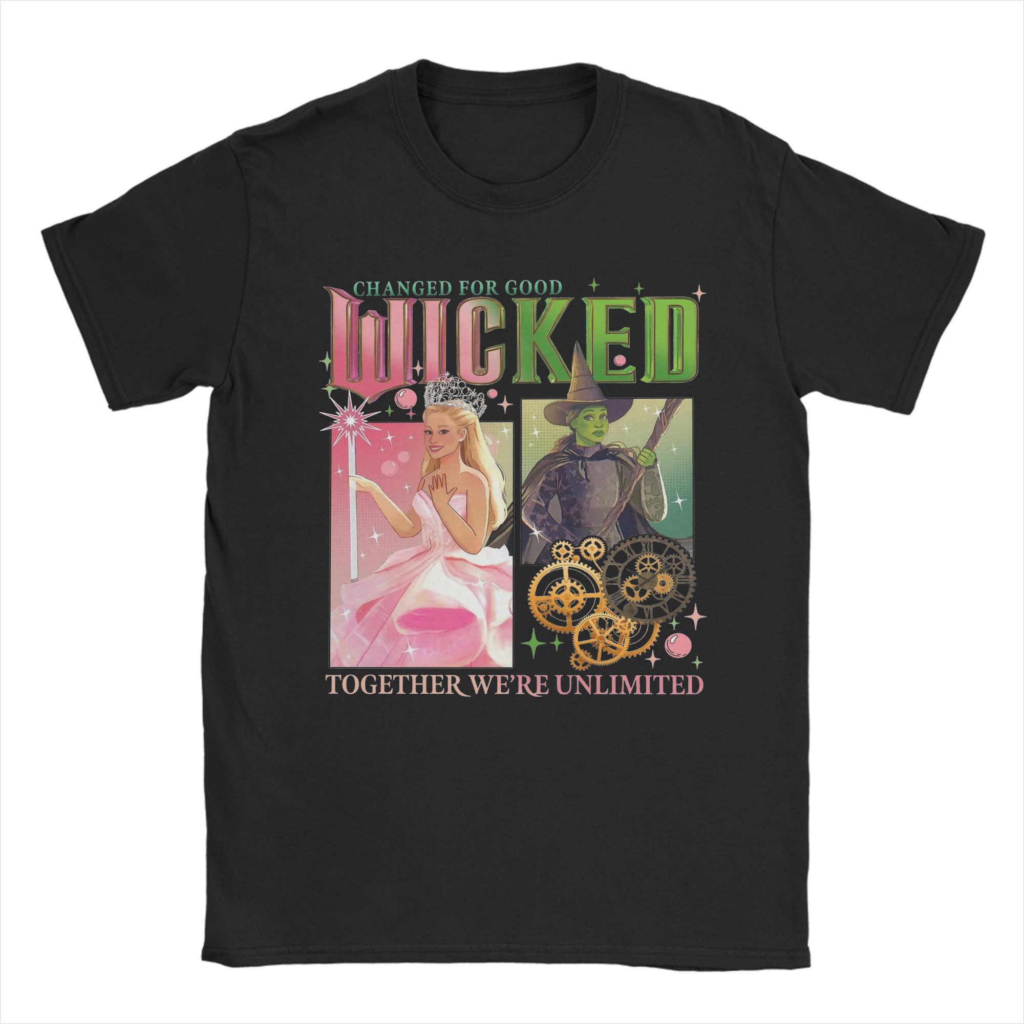 

Unisex Wicked Movie Elphaba And Glinda T Shirt Pure Cotton Tops Vintage Short Sleeve Round Collar Tee Shirt Unique TShirt 4XL