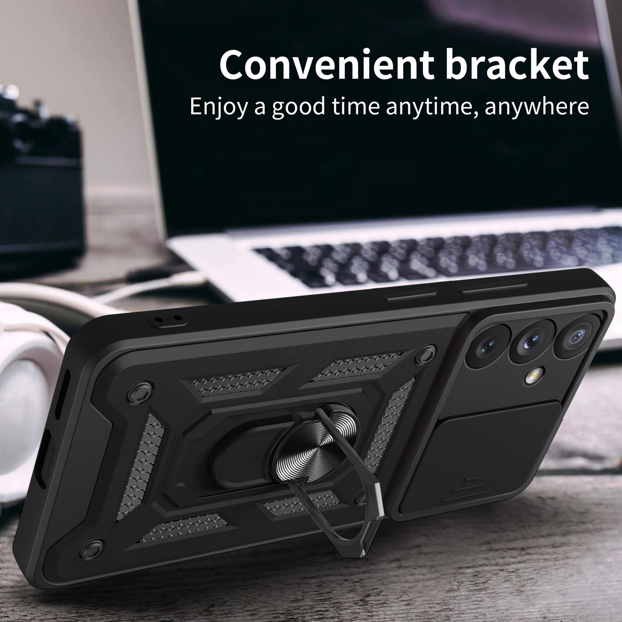 

Ring Holder Kickstand Phone Case for Samsung Galaxy A54 5G,PC+TPU Drop-proof Cover with Slide Camera Protector Black