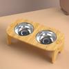 Wooden Stand Holder Raised Pet Bowl Stainless Steel Bowl Dog Feeder Dish  Small Dogs