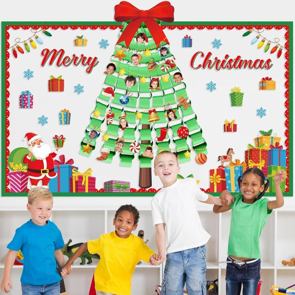 3D Christmas Tree Bulletin Board Decorations for Classroom Santa Claus Bulletin Board Merry Christmas Winter Paper Cutouts for Kids Xmas Party School