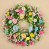Easter Wreath for Front Door Artificial Spring Floral Wreath with Pastel Eggs for Home Indoor Outdoor