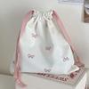 Small Drawstring Bags Cute Bow Makeup Pouch Portable Canvas Storage Bag