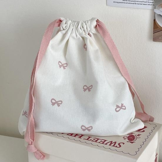 Small Drawstring Bags Cute Bow Makeup Pouch Portable Canvas Storage Bag