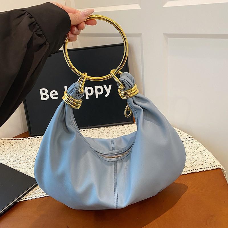 

French Niche High-end Handbag Simple Texture Commuting Dumpling Bag All-match Crescent Cross-body синій