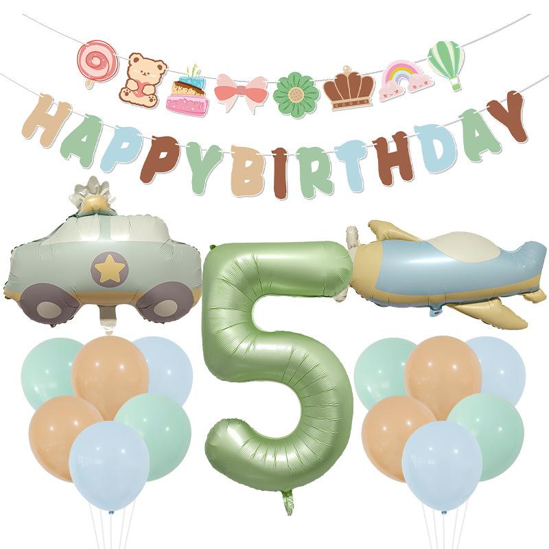 40 Inch Olive Green Digital Car Plane Aluminum Film Balloon Birthday Party Balloon Bear Flag Set Decoration
