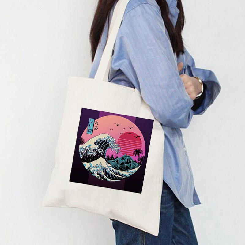 Women Shopper The Great Wave Kanagawa Printed Tote Bag High Capacity Harajuku Handbag Girl Shoulder Shopping Bag Lady Canvas Bag