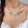 Women Necklace Multi Layer Chain Imitation Pearls Decor Butterflies Charm Choker Necklace Adjustable Length Neck Jewelry