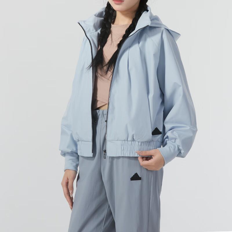 Adidas Solid Color Casual Hooded Long Sleeve Jacket Women Jackets Blue IM8843