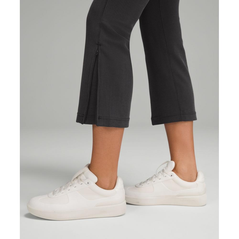 Lululemon Calça Cropped Ribbed Softstreme com Zíper na Perna Cintura Alta 25 Preto