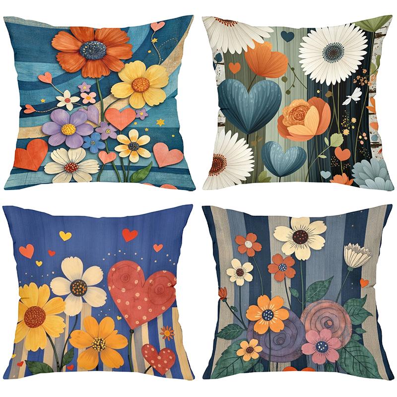Colorful Floral Heart Patterned Decorative Cushion Covers Polyester pillowcase, sofa decorative cushion cov Headboard Pillow