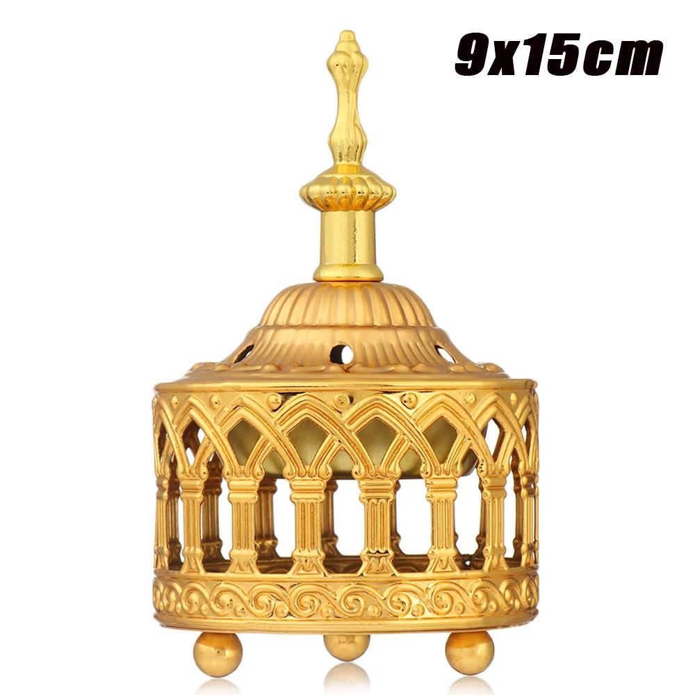 Luxury Arab Tower Style Hollow Out Metal Incense Burner Golden Tower Oil Burner Arab Style Censer Holder Golden Incense Burner