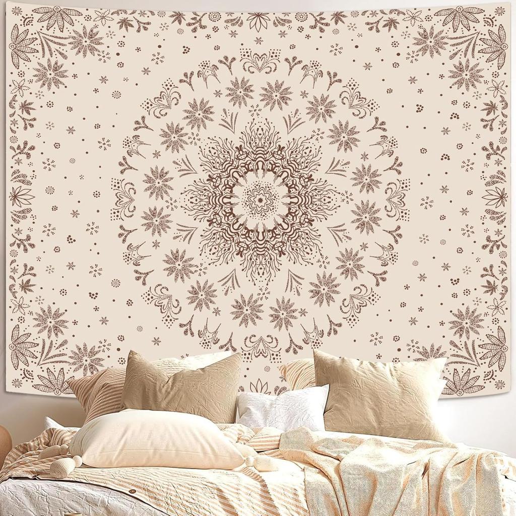 Boho Floral Mandala Tapestry for Bedroom Aesthetic Blue Bohemian Colorful Flower Wall Tapestry Purple Hippie Indian Small