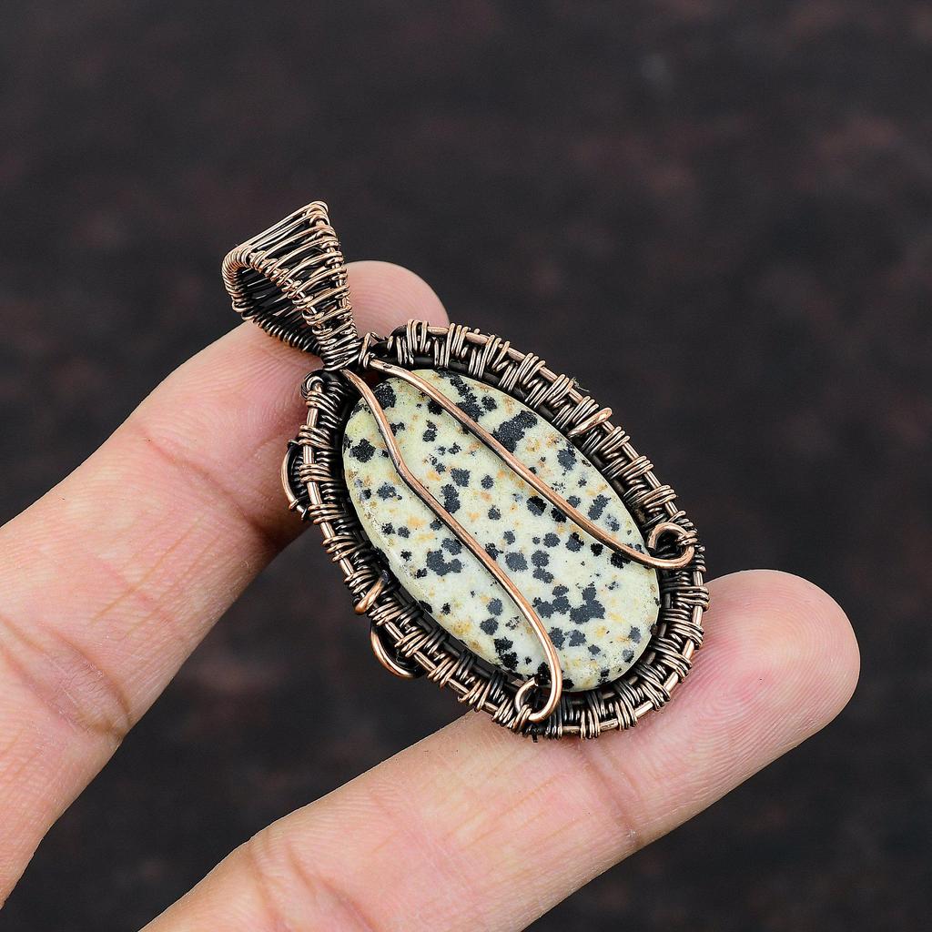 Dalmatian Jasper Pendant Copper Wire Wrapped Pendant Handmade Jewelry Real Gemstone Pendant Copper Jewelry Engagement Gift Wire Wrap Jewelry