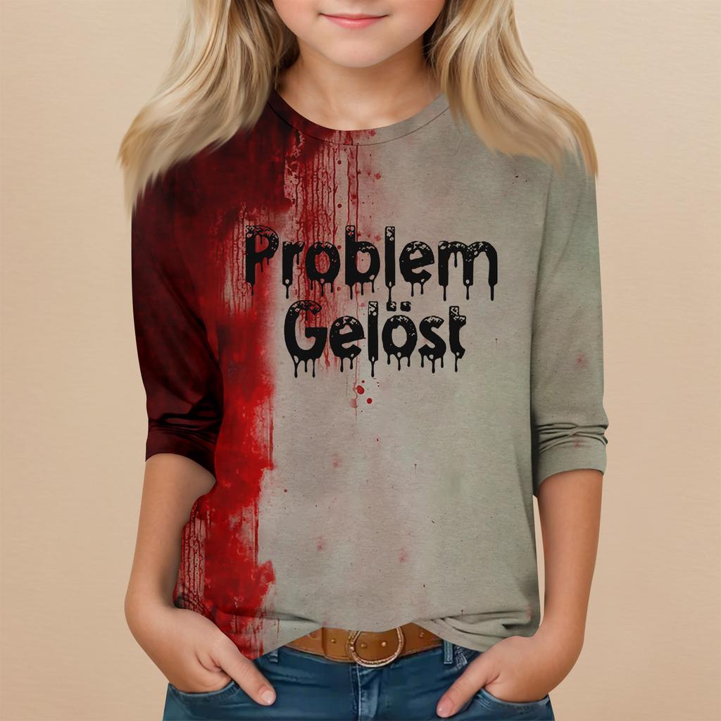 Children's 3/4 Sleeve Round Neck Top Halloween Printed Everyday Casual Top